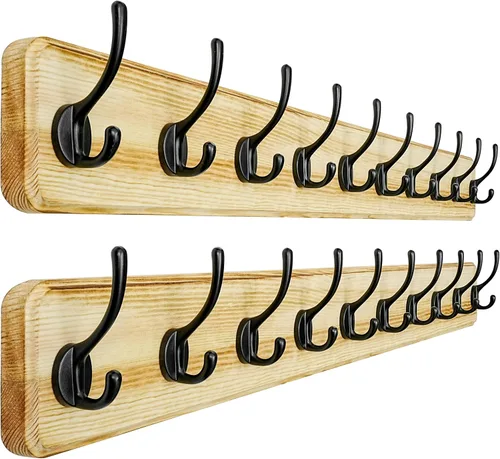 Miniatura 44 de Dseap Perchero de Pared: Moderno, Patentado, Resistente, 17.4" de Largo, Riel Colgador de Madera con 5 Ganchos Dobles para Abrigos de Invierno, Negro