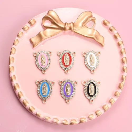 Miniatura 2 de 60 piezas de centro de mesa de rosario de 3 vías de color mixto, medalla de eslabones de Virgen María, diamantes de imitación de aleación esmaltada