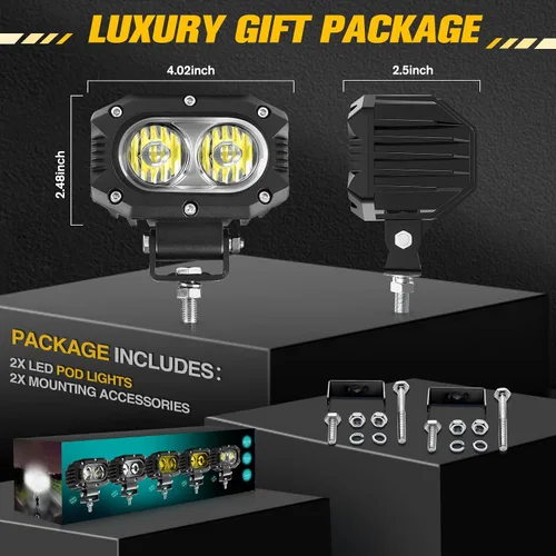 Miniatura 7 de CO LIGHT Luces de inundación LED de 4 pulgadas 96 W, luces antiniebla LED de trabajo, barra de luz de trabajo para camiones, motocicleta, SUV, ATV