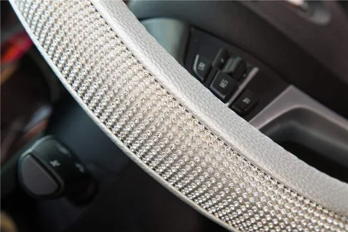 Miniatura 7 de Nueva funda de volante de cuero con diamantes de imitación y cristales brillantes, protector de rueda de auto de 15 pulgadas de ajuste universal