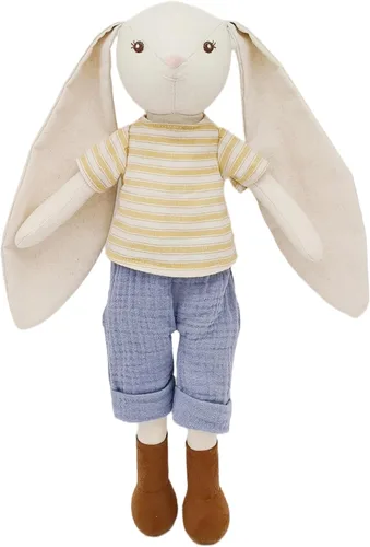 Miniatura 12 de Peluche de conejo de 15 pulgadas para niñas, muñeca de juguete de peluche con vestido rosa a cuadros, bonito juego de muñeca para vestir para niñas