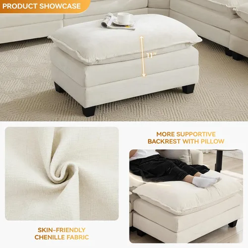 Miniatura 3 de Otomán de Sofá Moderno de Chenille Nube de 35'', Otomán Rectangular para Sofá Seccional Modular, Beige