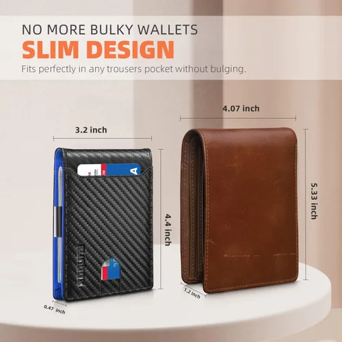 Miniatura 178 de RUNBOX - Carteras delgadas para hombre, cartera de piel con pinza para el dinero, cartera de bolsillo frontal con bloqueo RFID, tarjetero