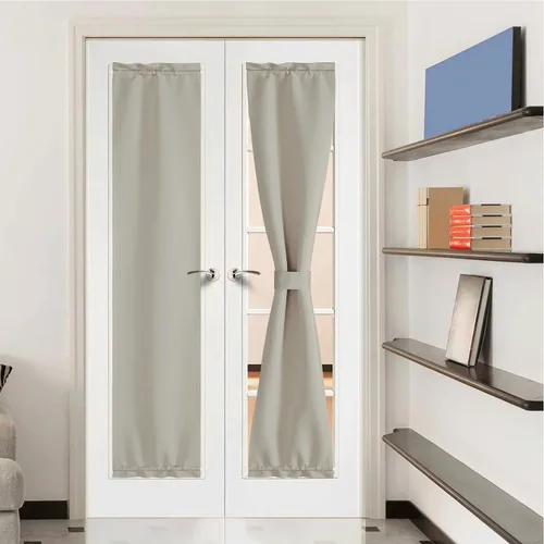 Miniatura 363 de NICETOWN Cortinas opacas unicolor con aislamiento térmico para puerta francesa, granja, oscurecimiento de habitación, puertas y ventanas de Marrón