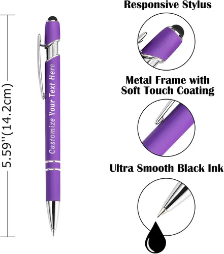 Miniatura 4 de Aolun Bolígrafo personalizado, bolígrafo grabado personalizado con lápiz capacitivo, metal suave al tacto, introduce el nombre, logotipo o mensaje