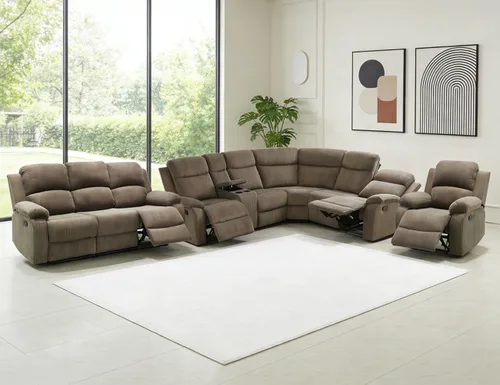 Miniatura 15 de Juego de sofá seccional reclinable manual, juegos de muebles de sala de estar, sofá seccional en forma de L y 2 sillas, cómodo sofá reclinable