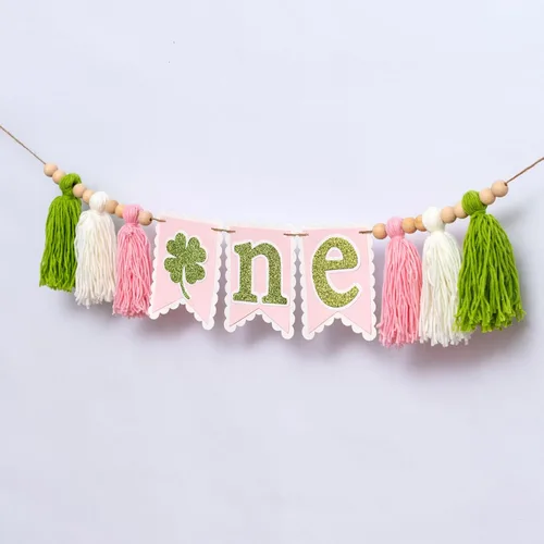 Miniatura 6 de Cartel para silla alta del Día de San Patricio, suministros para fiesta de primer cumpleaños, letrero de trébol de cuatro hojas, accesorios de fondo