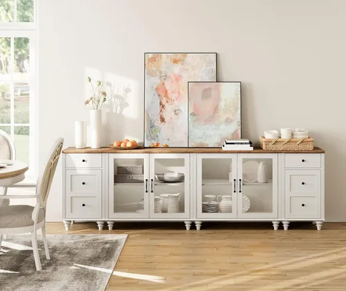 Miniatura 2 de WAMPAT Soporte de TV grande para TV de 100 pulgadas, mesa consola de TV vintage para TV de 85, 90 y 95 pulgadas, centro de entretenimiento con Blanco