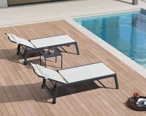 Miniatura 23 de PURPLE LEAF Juego de sillas de lounge al aire libre de gran tamaño de 3 piezas para patio, tumbona para piscina, estructura de aluminio con mesa