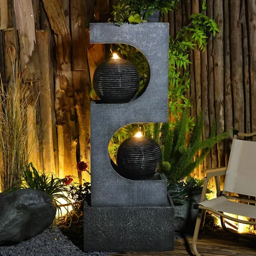 Miniatura 9 de Bumilgar Fuente de Agua para Patio de 53" de Alto - Las 4 Tinajas Decorativas Modernas en Cascada, Fuentes de Jardín y Cascadas con Luces Cálidas