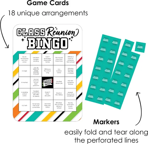 Miniatura 2 de Big Dot of Happiness Still Got Class - Tarjetas y marcadores de bingo con forma de fiesta de reunión de secundaria - Juego de 18