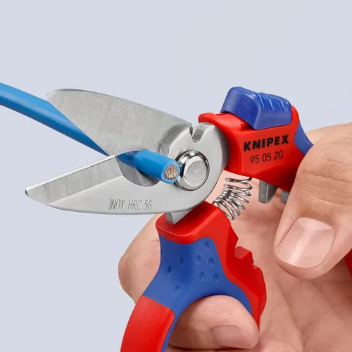 Miniatura 3 de Tijeras de electricista angulares de acero inoxidable KNIPEX Tools 95 05 20 US, 6-1/4", Rojo/Azul