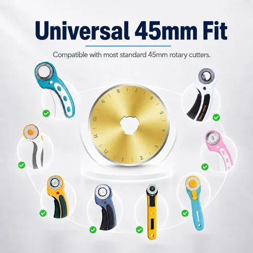 Miniatura 5 de Paquete de 10 unidades de cuchillas de corte rotativas de 45 mm con revestimiento de titanio para acolchado, compatibles con OLFA, Fiskars, Mr. Pen