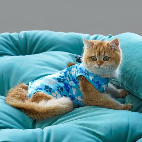 Miniatura 7 de Traje de recuperación para gatos: Traje de poscirugía azul suave para gatos con diseño de huella de pata - Traje de recuperación elástico
