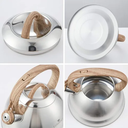 Miniatura 7 de Creative Home - Tetera silbadora de acero inoxidable de 2.3 cuartos de galón con mango de goma