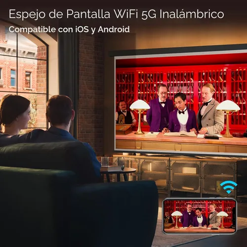 Miniatura 2 de Mini proyector con WiFi y Bluetooth, AKIYO 2026 Proyector actualizado 1080P Full HD, rotación de 360°, Keystone automático, proyector portátil