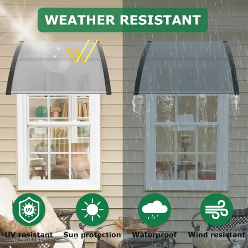 Miniatura 4 de 2 toldos para puerta de ventana de 40 x 40 pulgadas, toldo para exteriores, cubierta de policarbonato para puertas de entrada, toldo de entrada