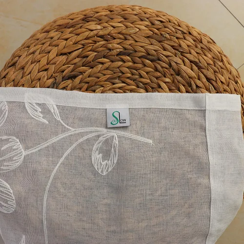 Miniatura 5 de SLOW SOUL Juego de 2 paneles de cortinas traslúcidas de lino sintético semitransparente con flores blancas para ventana, cortinas bordadas
