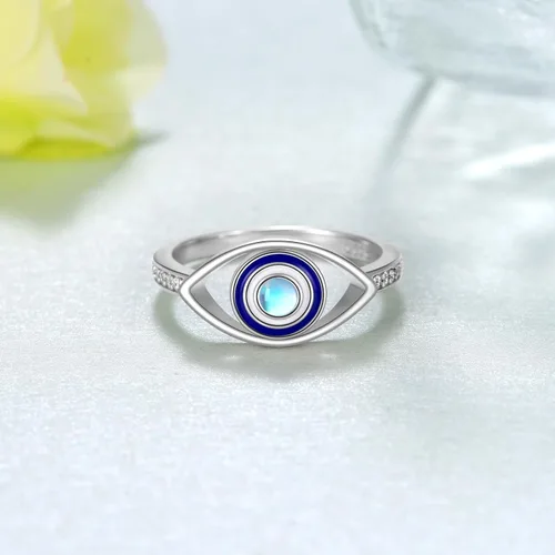 Miniatura 4 de Anillo de ojo turco de plata de ley 925 con piedra lunar y ojo malvado, joyería de protección para mujeres