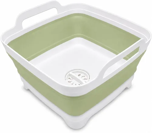 Miniatura 12 de Lavaplatos plegable de 2.4 galones (9L) con tapón de drenaje, para exteriores, multiuso, ahorro de espacio, bandeja de almacenamiento de cocina
