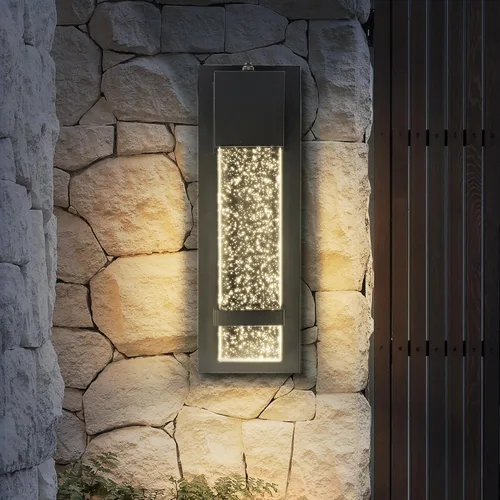 Miniatura 18 de ASD Lámpara de pared LED de vidrio burbuja de 24 pulgadas, aplique texturizado para exteriores e interiores 3CCT, impermeable, regulable, Negro