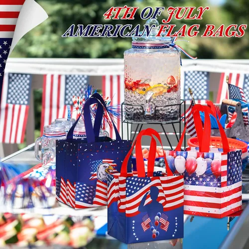 Miniatura 6 de Ctosree 12 Pcs 4th of July Gift Bags Bulk Patriotic Memorial Independence Day Celebration-red White Blue Non Woven Tote with Handle