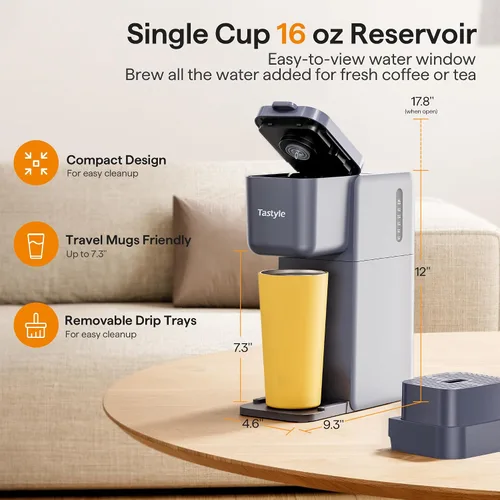 Miniatura 4 de Tastyle Cafetera de una sola porción para cápsulas K, molido y té, máquinas de café caliente y helado con ajuste fuerte, tamaños de preparación de 6