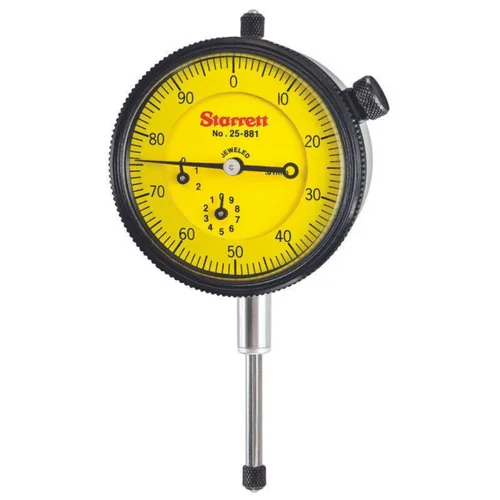 Miniatura 24 de Starrett Indicador de Cuadrante Serie 25 con Rodamientos de Rubí y Oreja en el Centro Posterior - Carátula Blanca, Rango de 0-.025", Cuadrante