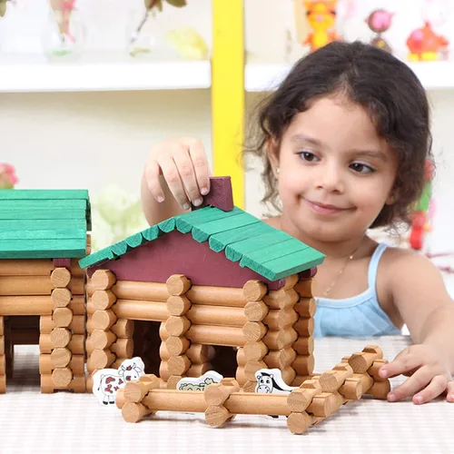 Miniatura 6 de Wondertoys Juego de troncos de madera de 170 piezas a partir de 3 años, juguetes clásicos de troncos de construcción para niños, regalos educativos