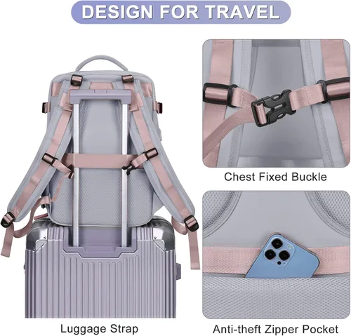 Miniatura 7 de coofay Mochila de viaje grande para mujer, aprobada para aviones, bolsa de mano, impermeable, para deportes, equipaje, informal, pequeña mochila