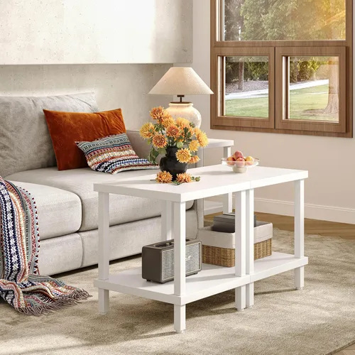 Miniatura 6 de MMEOLUOOK Mesa Auxiliar Grande Mesa Lateral Cuadrada Mesa de Sofá Moderna Mesa de Centro Industrial de 20 Pulgadas Mesita de Noche con Estante