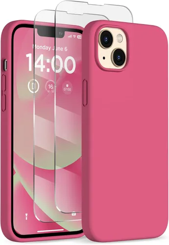 Miniatura 23 de Funda de silicona diseñada para iPhone 14 Plus, con 2 protectores de pantalla, funda protectora de cuerpo completo a prueba de golpes, funda delgada