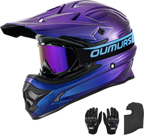 OUMURS DOT Adult ATV Dirt Bike Helmet with Goggles Gloves & Mask Adjustable Sun Visor Motorcycle Adults Helmet Off-Road Motocross Downhill Moped MX