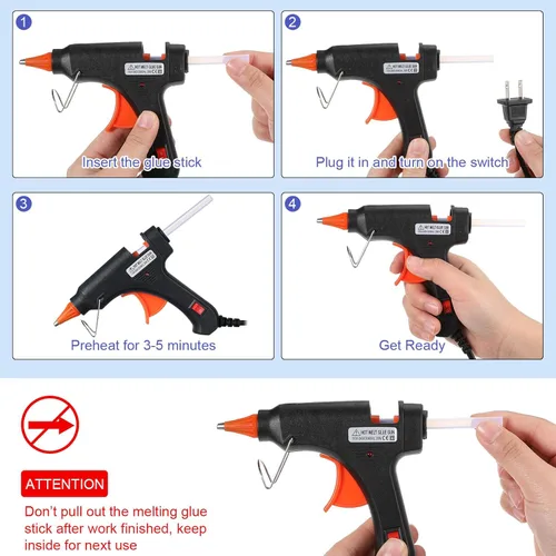 Miniatura 4 de Zhengmy 12 piezas mini pistolas de pegamento para manualidades, pistolas termofusibles, pegamento a baja temperatura con protección contra Negro