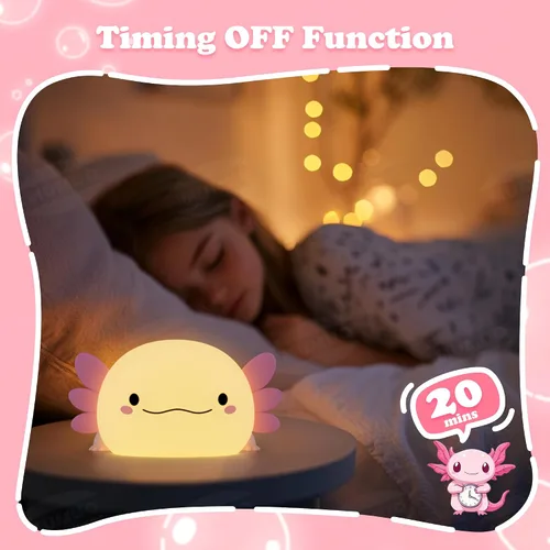 Miniatura 4 de Axolotl Luz de noche, lámpara LED rosa de silicona para niños Control táctil blando, temporizador de 20 minutos, lámpara de noche, soporte