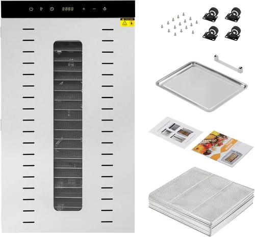 Miniatura 7 de Máquina deshidratadora de alimentos eléctrica comercial con ruedas, 1700 W, 20 bandejas, deshidratador de alimentos de acero inoxidable para carne