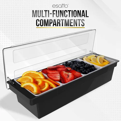 Miniatura 5 de Esatto Suministros para Bar Contenedores de condimentos con tapas 4-1.5 Pint Accesorios para carrito de bar Fruta para barman Bandeja de condimentos