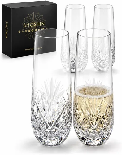 Miniatura 9 de SHOSHIN Juego de 4 copas de champán sin tallo, copas de champán cortadas a mano, 9.5 onzas, regalo hecho a mano para cumpleaños, boda, aniversario