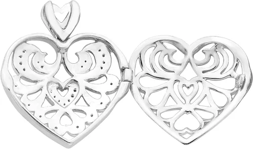 Miniatura 5 de Boston Bay Diamonds .925 Sterling Silver 110 Cttw Diamond Studded Filigree Heart Locket and Oval Shaped Flower Locket Fashion Pendant on 18 Rope