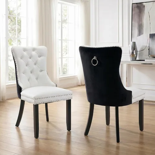 Miniatura 65 de Velvet Dining Chairs Set of 2, Tufted High Chairs with Nailhead Trim, Pull Ring, Black Solid Wood Legs, Elegant Upholstered Accent Chairs for Dining