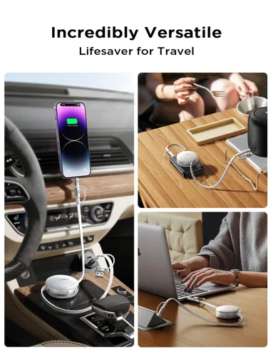 Miniatura 6 de LISEN Cable de carga retráctil 5 en 1, cable de carga múltiple de 60 W con puertos USB-C/A/L, cargadores retráctiles para múltiples dispositivos