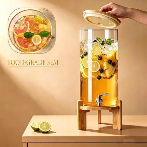 Miniatura 3 de Dispensador de bebidas, dispensador de bebidas de vidrio de 3 galones con soporte, grifo de acero inoxidable, ideal para fiestas, bares