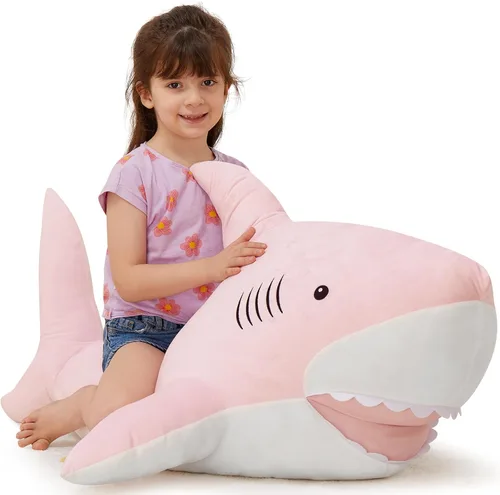 Miniatura 22 de MorisMos Peluche de tiburón gigante de 39 pulgadas, almohada grande de peluche de tiburón para niños, novia, color azul Tiburón azul 39