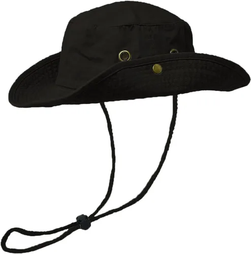 Miniatura 2 de Glory Max Sombrero de pescador de algodón lavado con correa de barbilla gorra de pesca Sun Safari Boonie Negro
