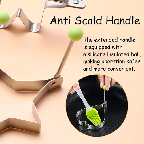 Miniatura 3 de Anillo de molde de huevo frito, 9 anillos de molde para panqueques de huevo con mango aislado, acero inoxidable, 9 anillos de huevo moldeadores