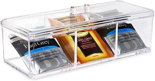 Miniatura 4 de Isaac Jacobs Organizador apilable rectangular de acrílico transparente de 3 compartimentos con tapa, bandeja de cajón multiseccional, solución
