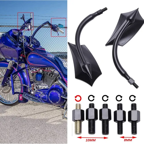 Miniatura 4 de JMTBNO Espejos retrovisores traseros negros de 8 mm para motocicletas Fits para Road King, Street Glide, Softail, Electra Glide, Road Glide, Dyna