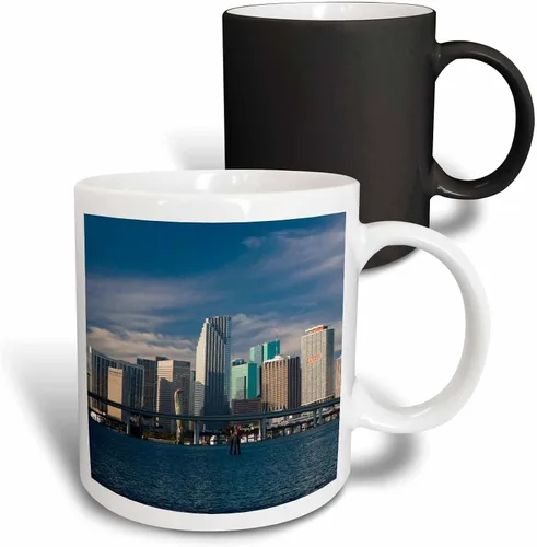 Miniatura 9 de 3dRose USA, Florida, Miami, city skyline from Watson Island, morning. 11oz Two-Tone Black Mug