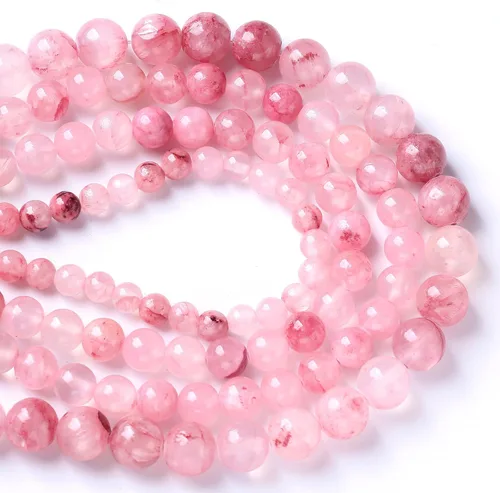 Miniatura 3 de 45 cuentas espaciadoras redondas sueltas de jade rosa natural de 0.315 pulgadas (0.315 in) para fabricación de joyas, cuentas de piedra energética