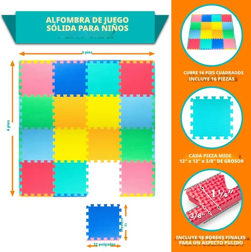 Miniatura 2 de ProSource Alfombra de espuma para rompecabezas para niños y bebés con colores sólidos, 36 o 16 azulejos encajables con bordes, Negro/Gris/Blanco